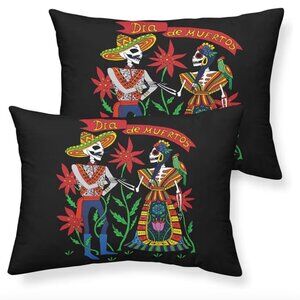 Sugar Skull Pillowcases Standard Size Set of 2 Couple Skeleton Pillow Cases